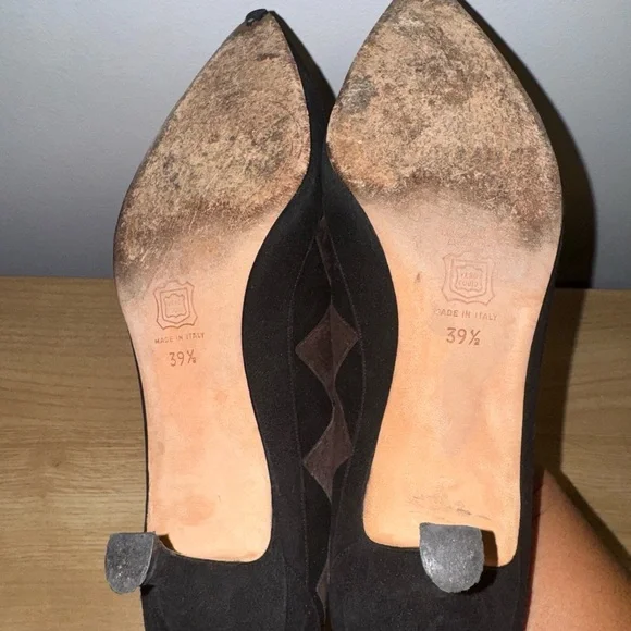 Vintage Manolo Blahnik Kitten Heels Brown and Black Checkered Suede‎ Size 39.5 - Picture 6 of 9